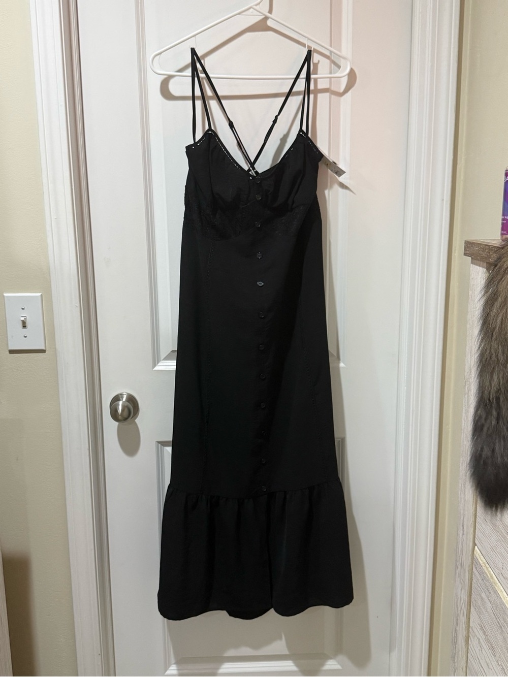 SO Black Spaghetti-Strap Button-Front Midi Dress